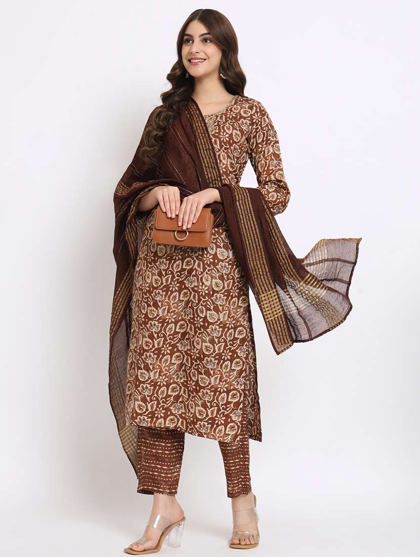 women three quarter sleeve kurta pant with dupatta set - 21304166 -  Standard Image - 1