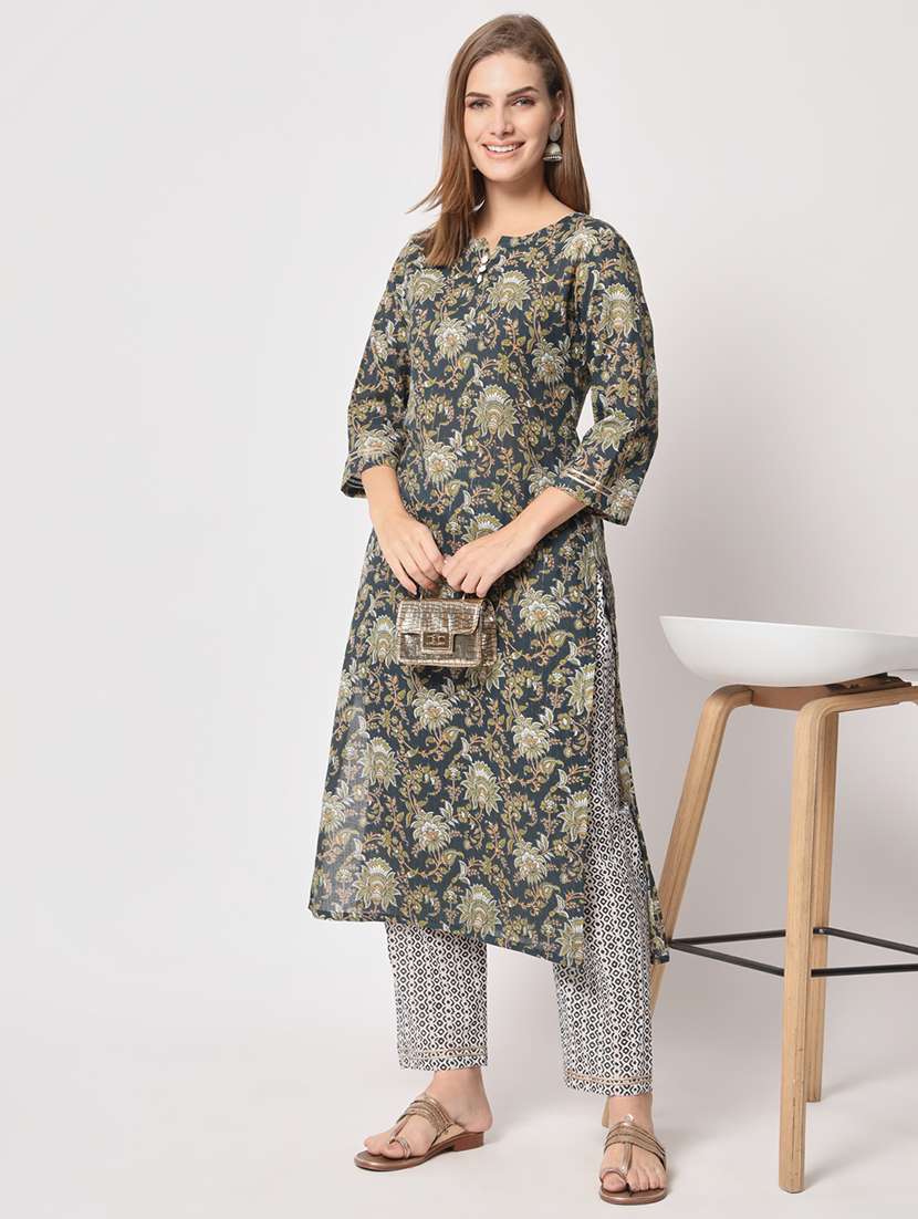 women floral notch neck kurta pant set - 21304175 -  Standard Image - 1