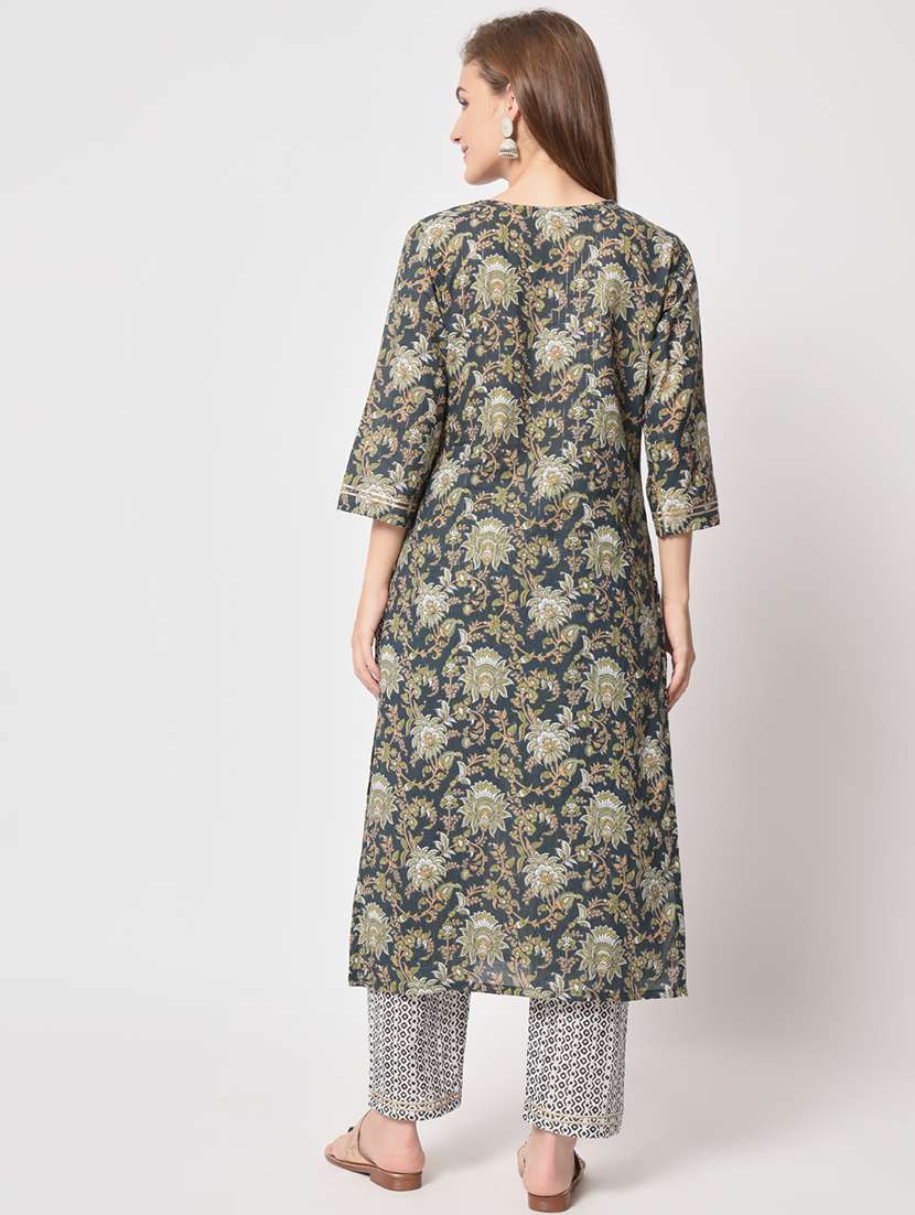 women floral notch neck kurta pant set - 21304175 -  Standard Image - 4