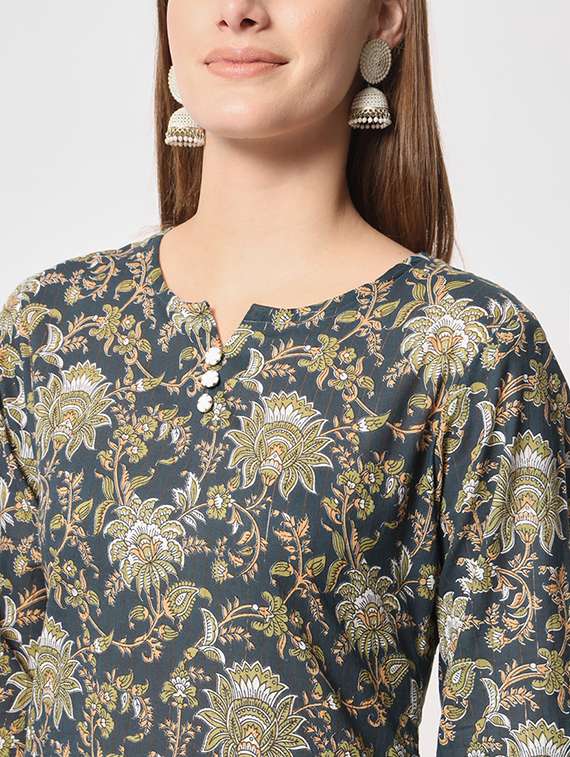 women floral notch neck kurta pant set - 21304175 -  Standard Image - 6