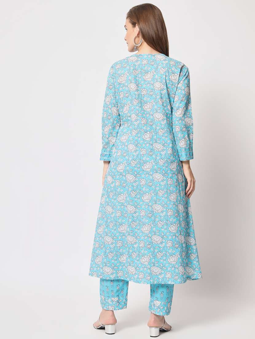 women light blue floral kurta pant set - 21304176 -  Standard Image - 4