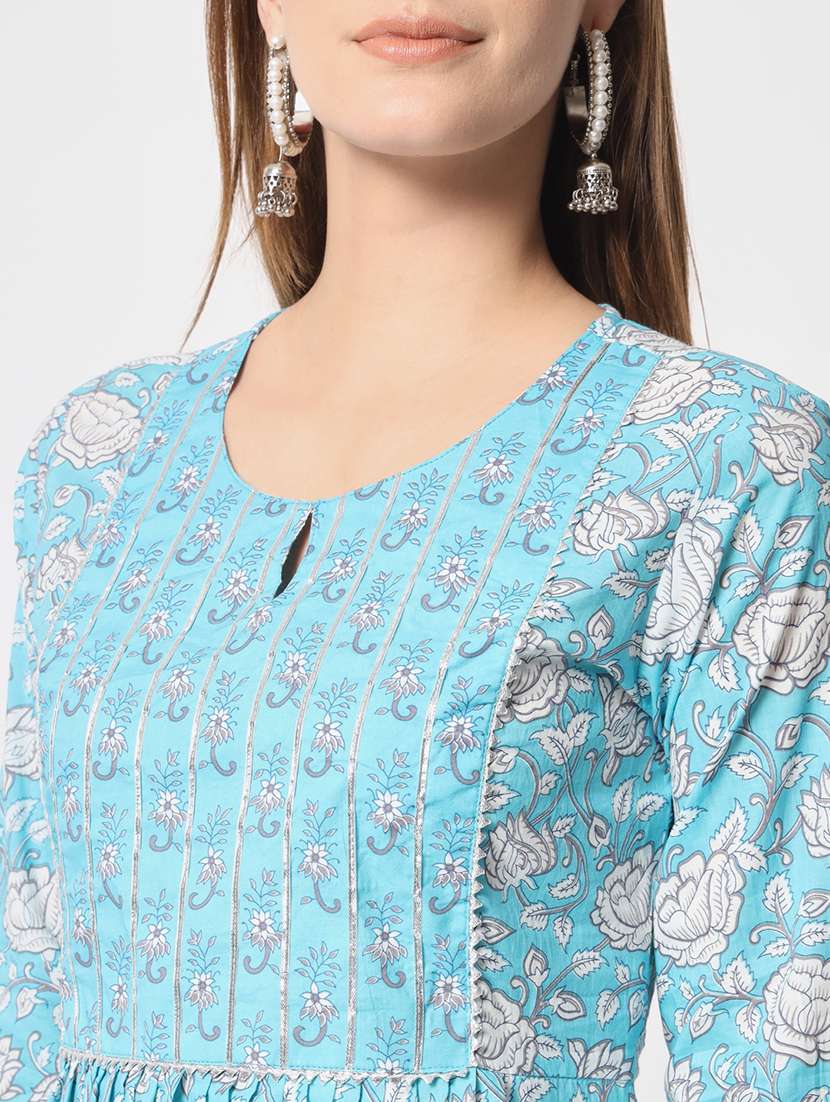 women light blue floral kurta pant set - 21304176 -  Standard Image - 6