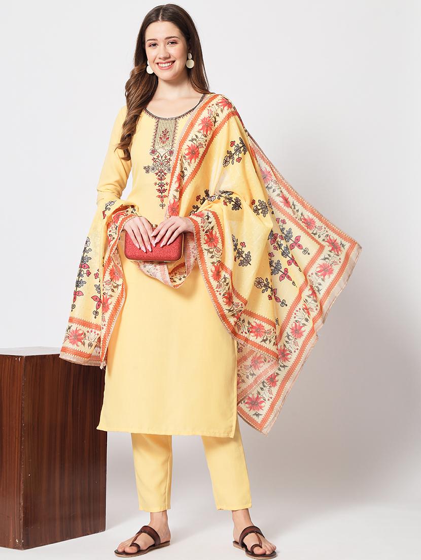 women three quarter sleeve kurta pant with dupatta set - 21304180 - Standard Image - 1