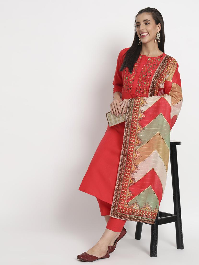 women three quarter sleeve kurta pant with dupatta set - 21304186 -  Standard Image - 1