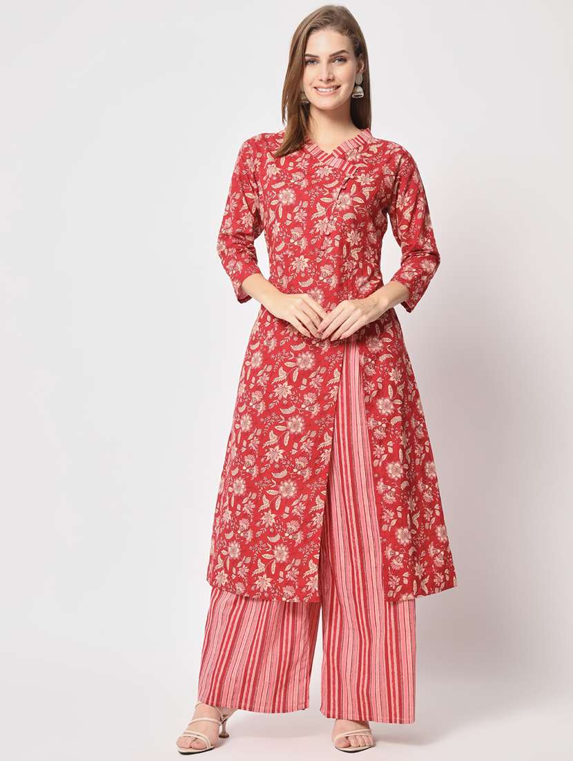 women v neck kurta palazzo set 