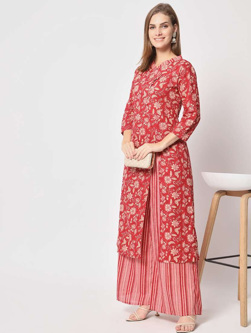 women v neck kurta palazzo set  - 21304198 -  Standard Image - 1