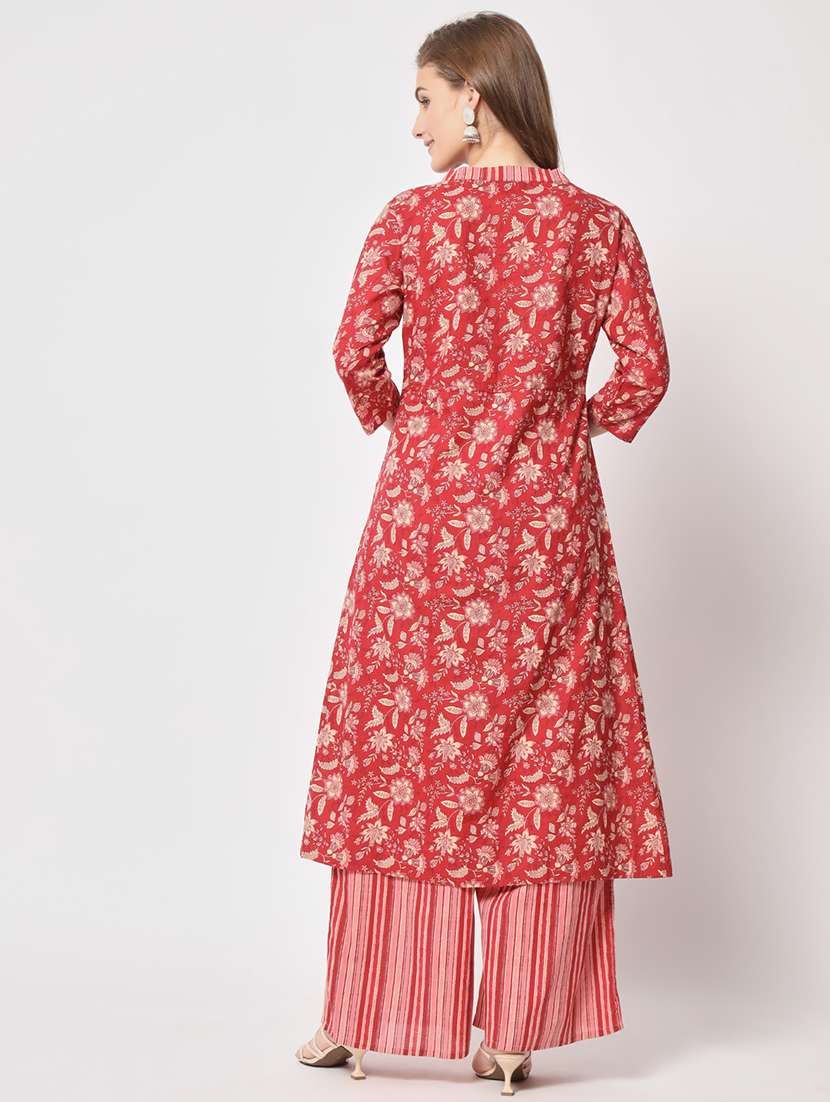 women v neck kurta palazzo set  - 21304198 -  Standard Image - 4