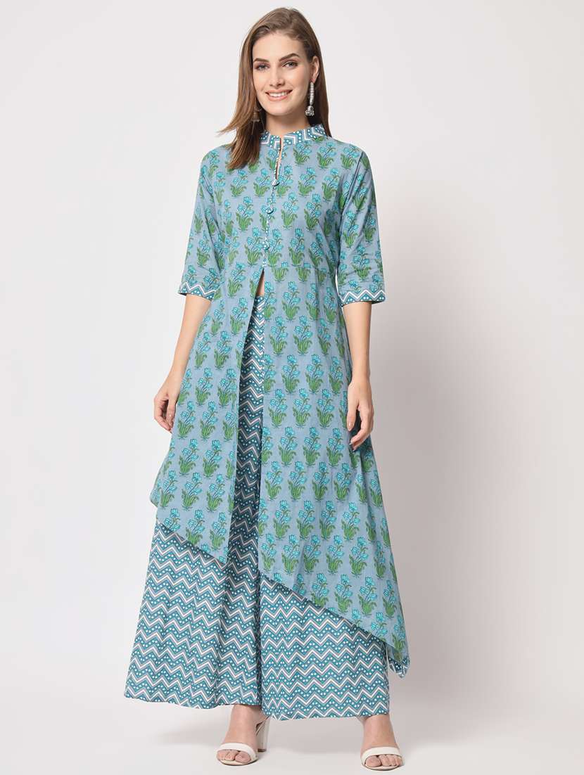 women blue kurta palazzo set