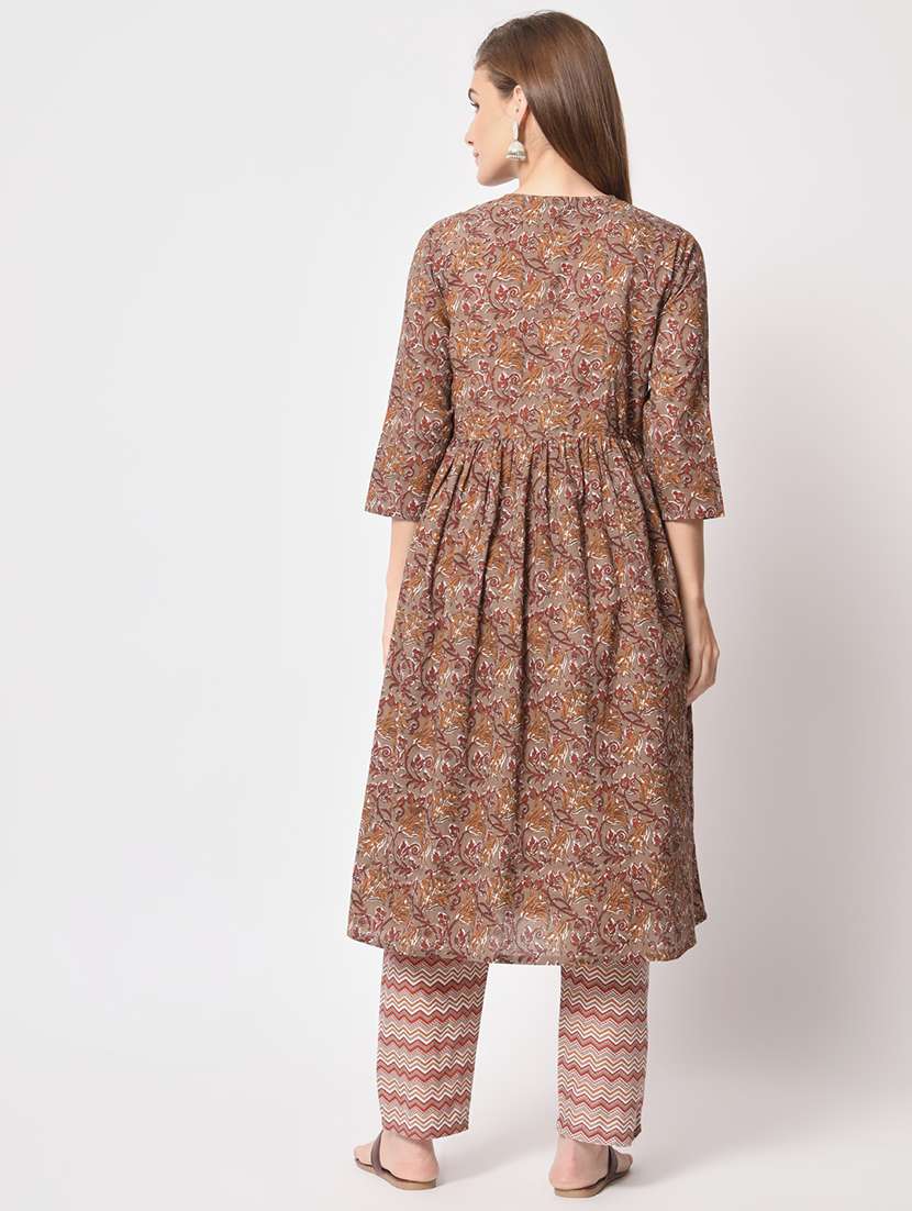 women brown three quarter sleeve kurta pant set - 21304202 - Standard Image - 4