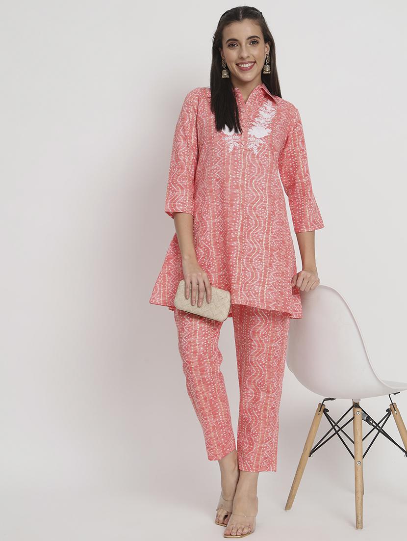 women paech bandhani printed kurta pant set - 21304209 - Standard Image - 1