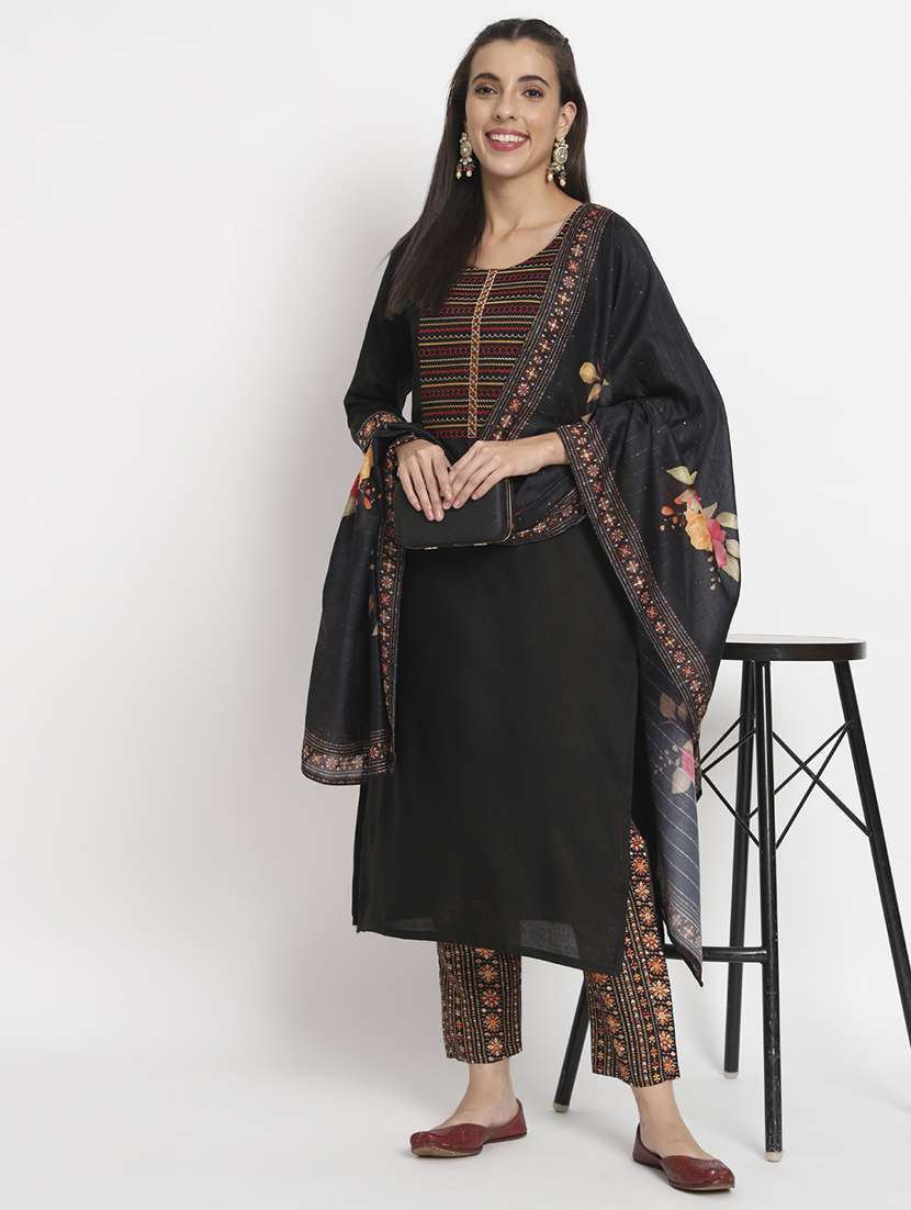 women three quarter sleeve kurta pant with dupatta set - 21304214 -  Standard Image - 1
