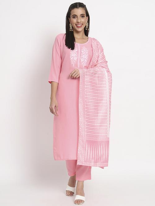 women three quarter sleeve kurta pant with dupatta set - 21304216 - Standard Image - 0