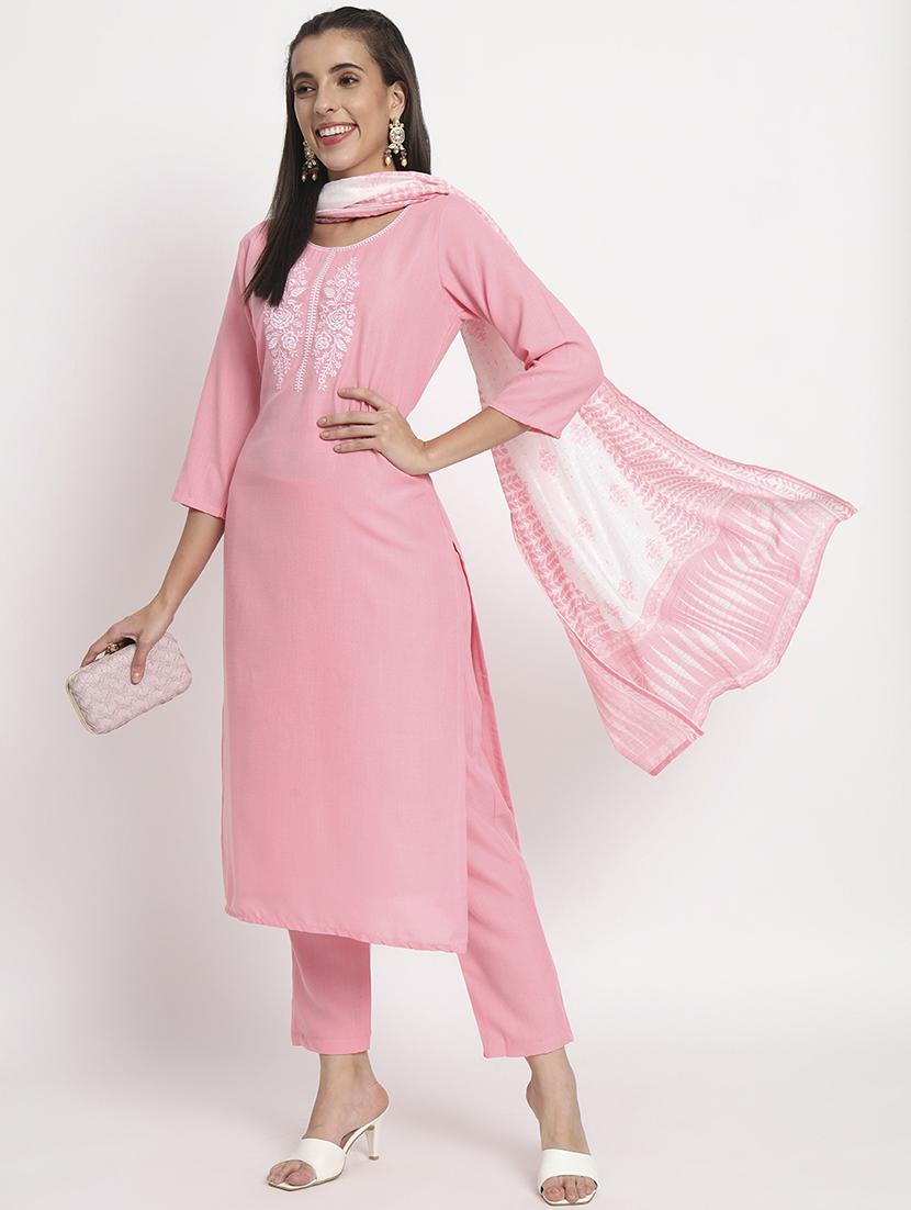 women three quarter sleeve kurta pant with dupatta set - 21304216 - Standard Image - 4