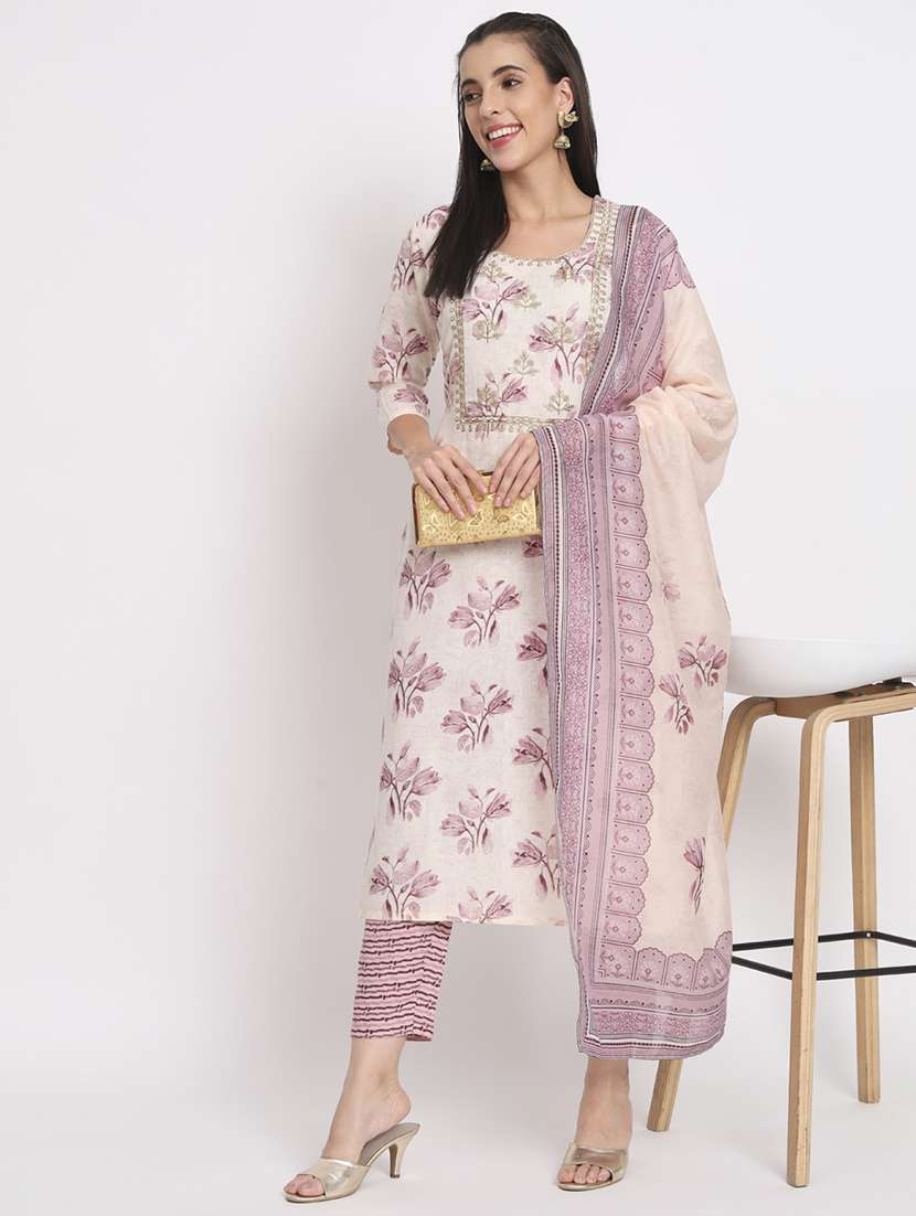 women three quarter sleeve kurta pant with dupatta set - 21304220 -  Standard Image - 1