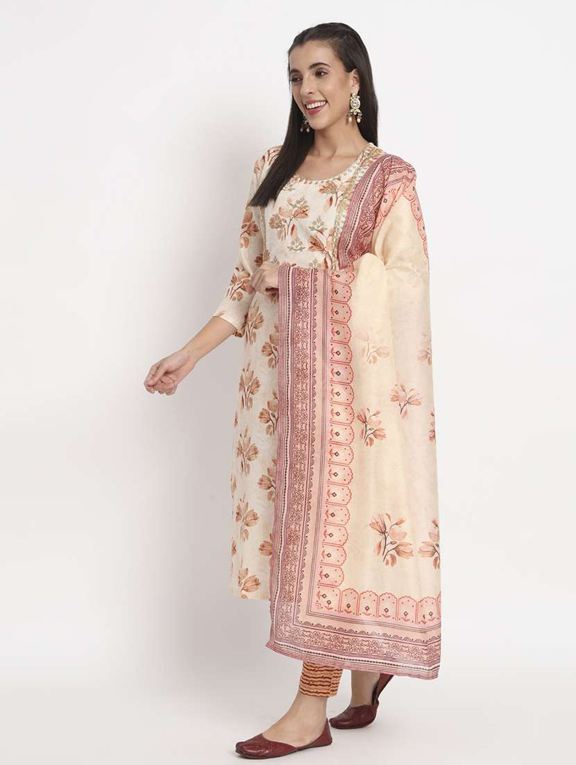 women three quarter sleeve kurta pant with dupatta set - 21304222 -  Standard Image - 1