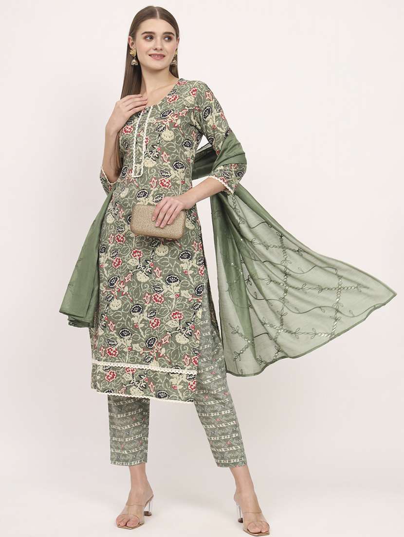 women three quarter sleeve kurta pant with dupatta set - 21304224 -  Standard Image - 1