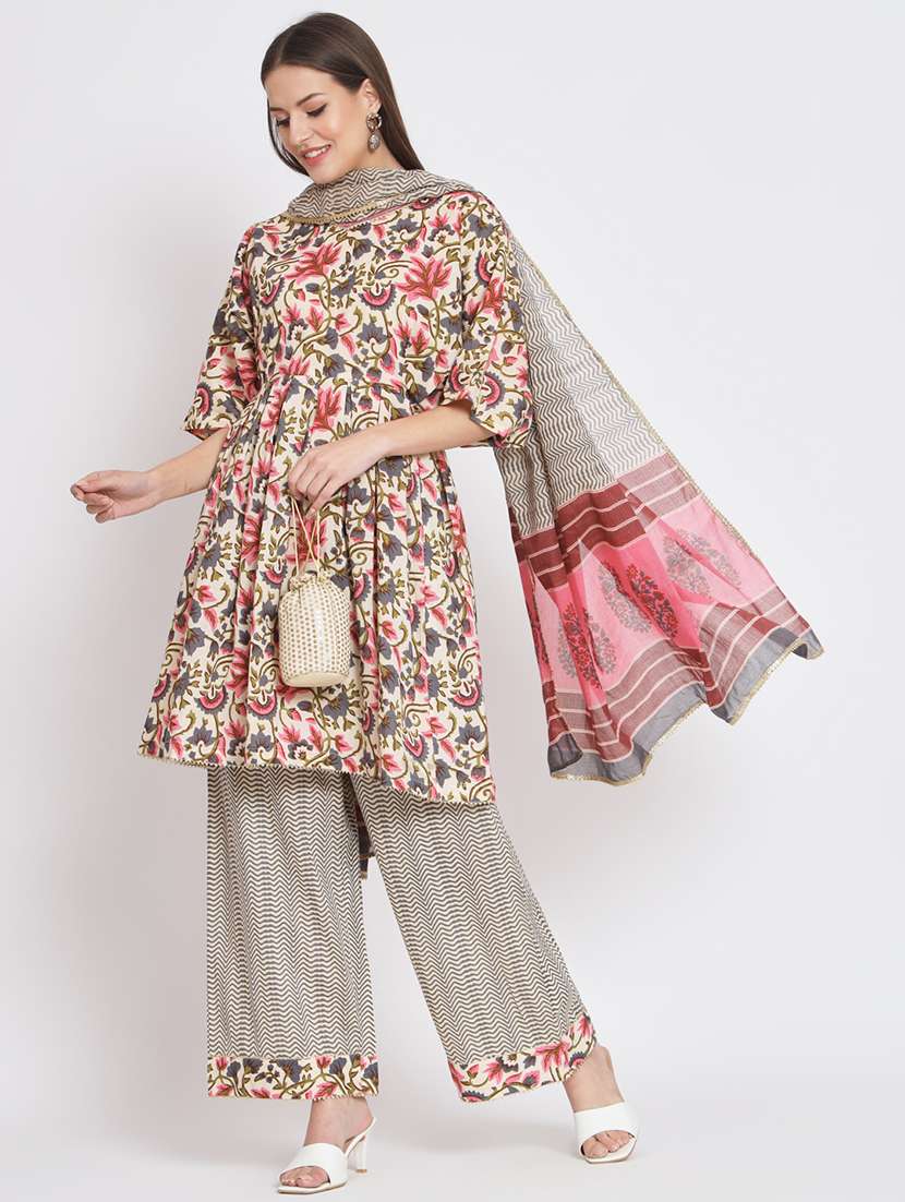 women elbow sleeve kurta palazzo with dupatta set - 21304232 - Standard Image - 1