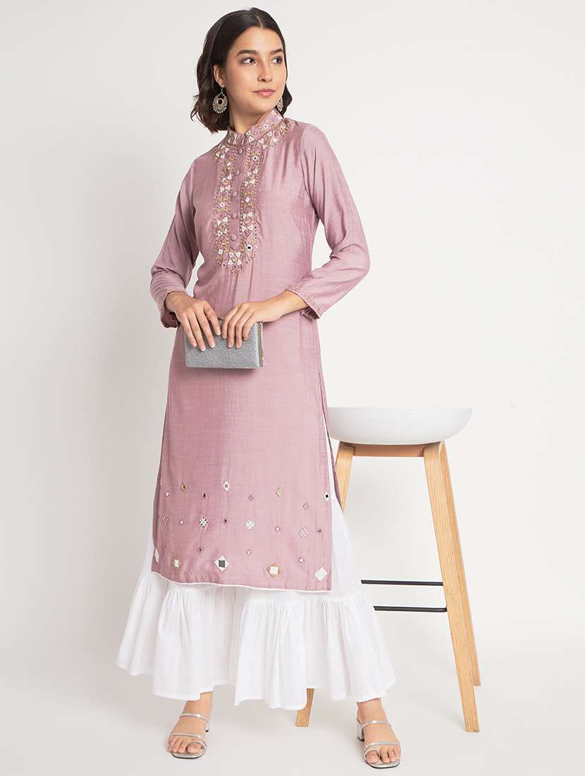 women lavender self design kurta pant set - 21304234 -  Standard Image - 1