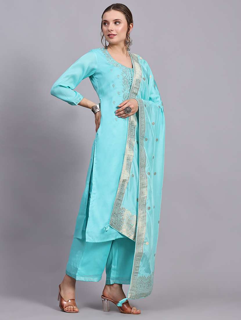 women three quarter sleeve kurta pant with dupatta set - 21304235 -  Standard Image - 1