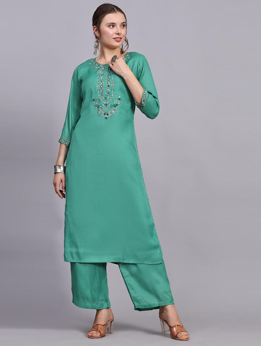 women three quarter sleeve kurta palazzo with dupatta set - 21304236 - Standard Image - 4