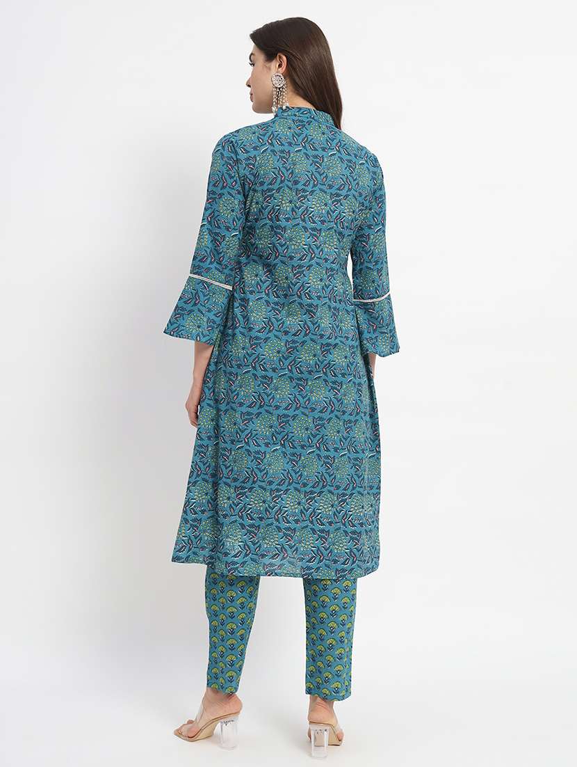 women teal printed kurta pant set - 21304239 - Standard Image - 4