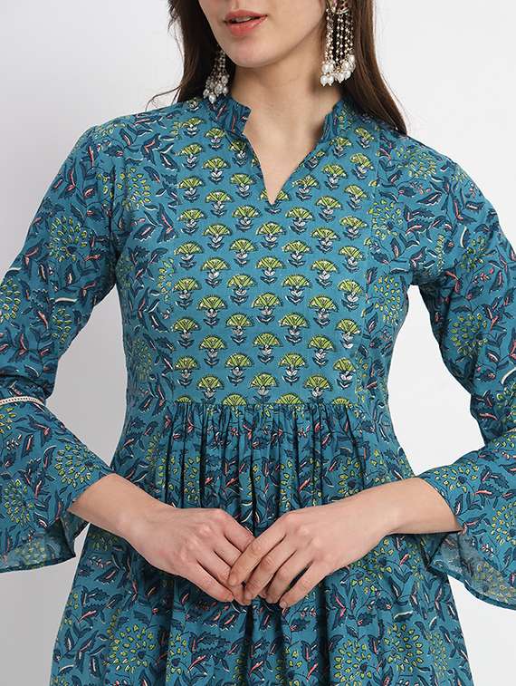women teal printed kurta pant set - 21304239 - Standard Image - 6