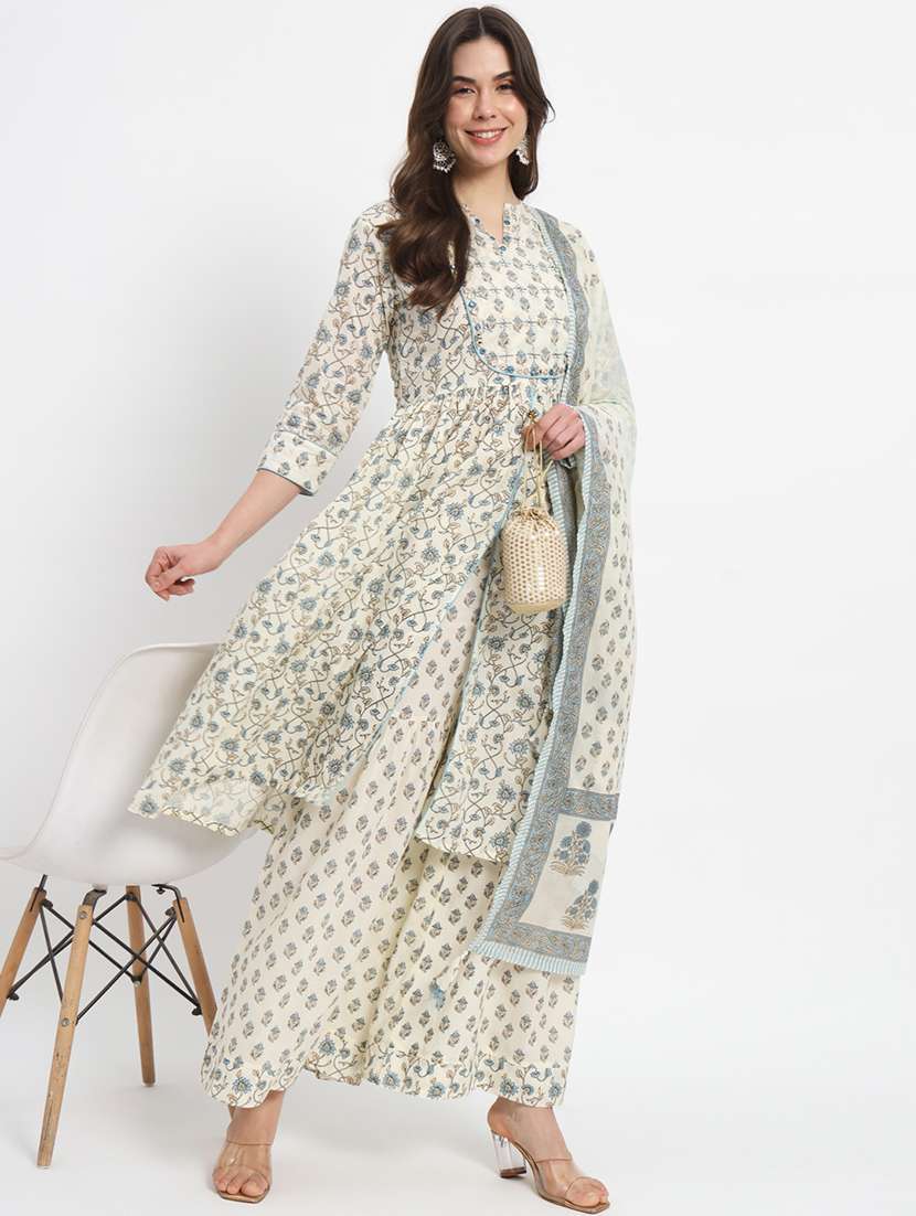women white printed kurta sharara set - 21304242 -  Standard Image - 1