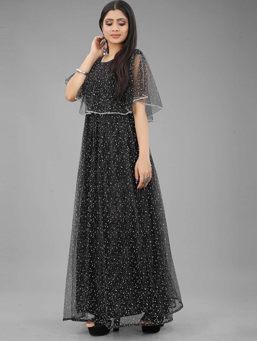 women black round neck semi-stitched gown - 21304263 -  Standard Image - 1