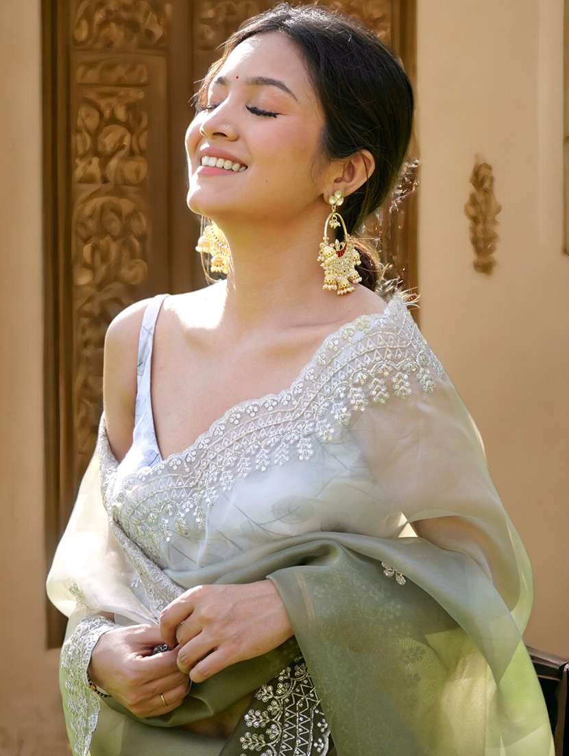 women olive embellished saree with blouse - 21304287 - Standard Image - 1
