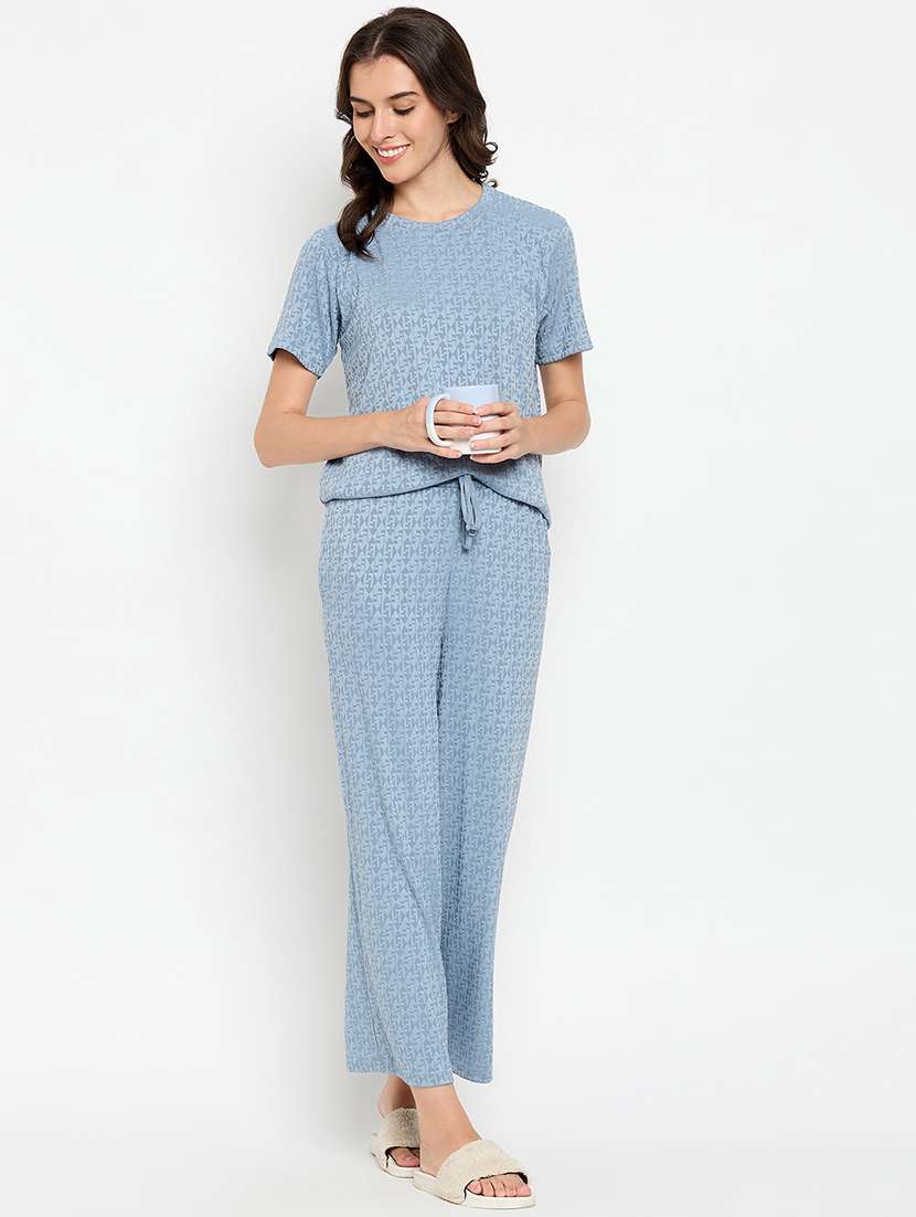 women light blue viscose pyjama nightwear set - 21305024 -  Standard Image - 1