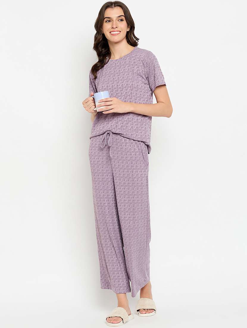 women purple viscose pyjama nightwear set - 21305026 -  Standard Image - 1