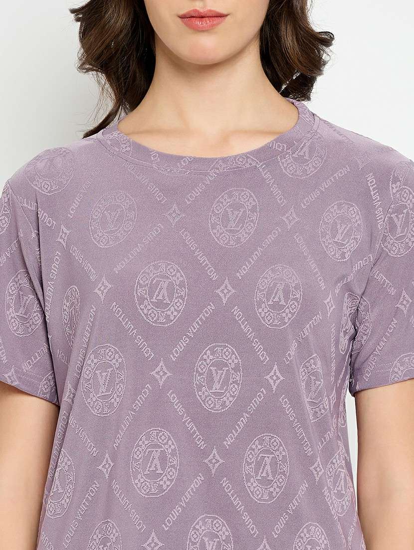 women purple viscose pyjama nightwear set - 21305032 -  Standard Image - 4