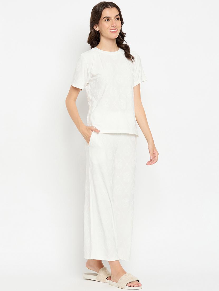 women solid pyjama nightwear set - 21305033 - Standard Image - 1