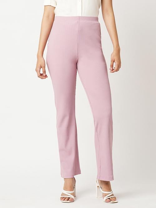 globus women dusty pink stretchable mid-rise rib knit slim fit bootcut treggings - 21305207 -  Standard Image - 0