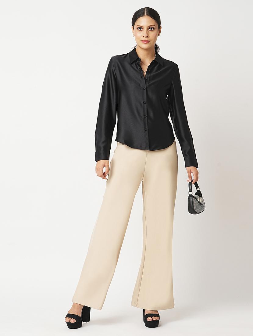 globus women beige stretchable mid-rise wide flared fit treggings - 21305208 - Standard Image - 4