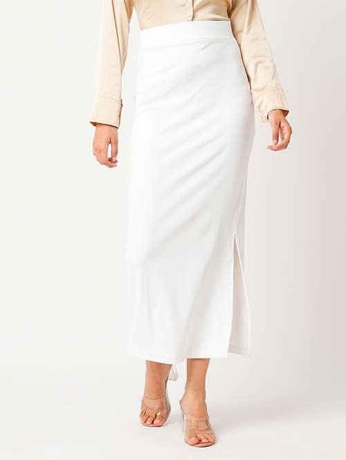 globus women white high-rise streatchable side slit maxi pencil skirt - 21305215 -  Standard Image - 0