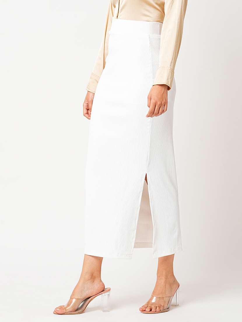 globus women white high-rise streatchable side slit maxi pencil skirt - 21305215 -  Standard Image - 1