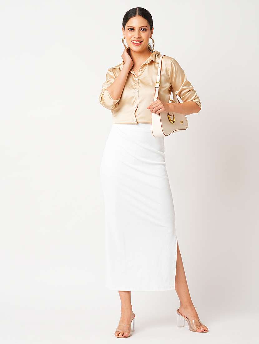 globus women white high-rise streatchable side slit maxi pencil skirt - 21305215 -  Standard Image - 4