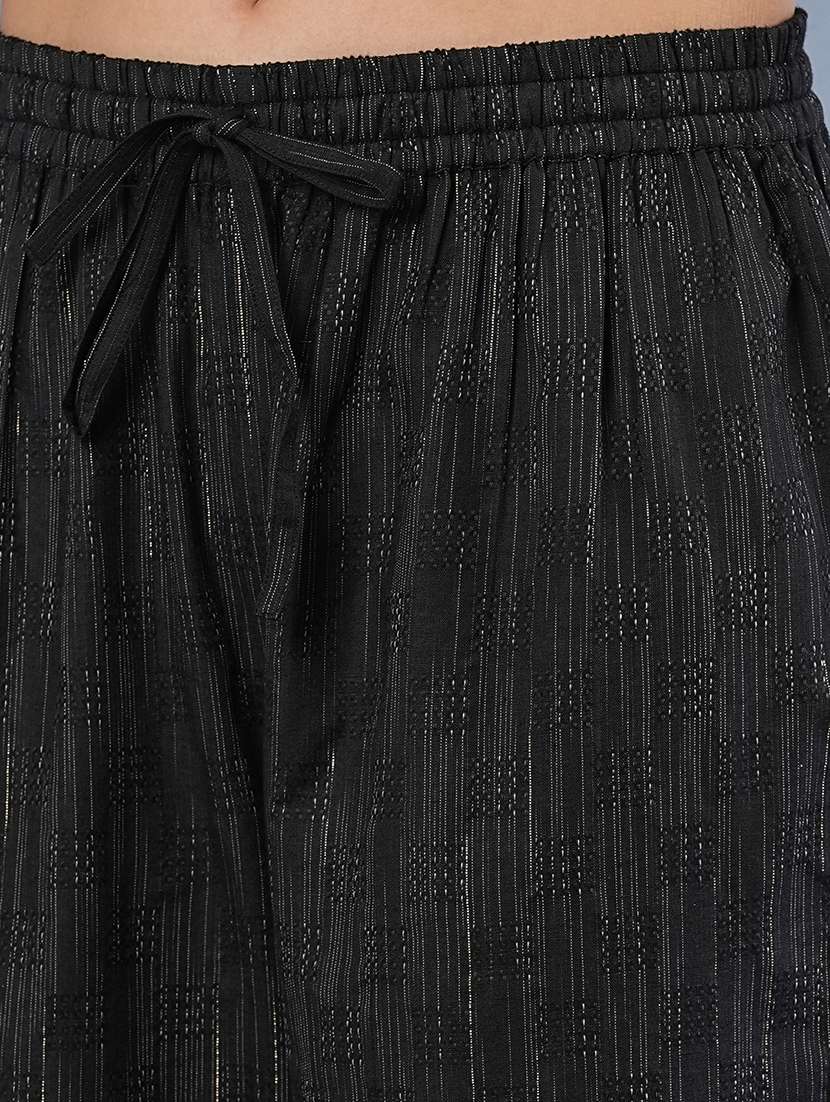 globus women black strappy square neck yarndyed straight workwear kurta with pants & dupatta set - 21305221 - Standard Image - 4