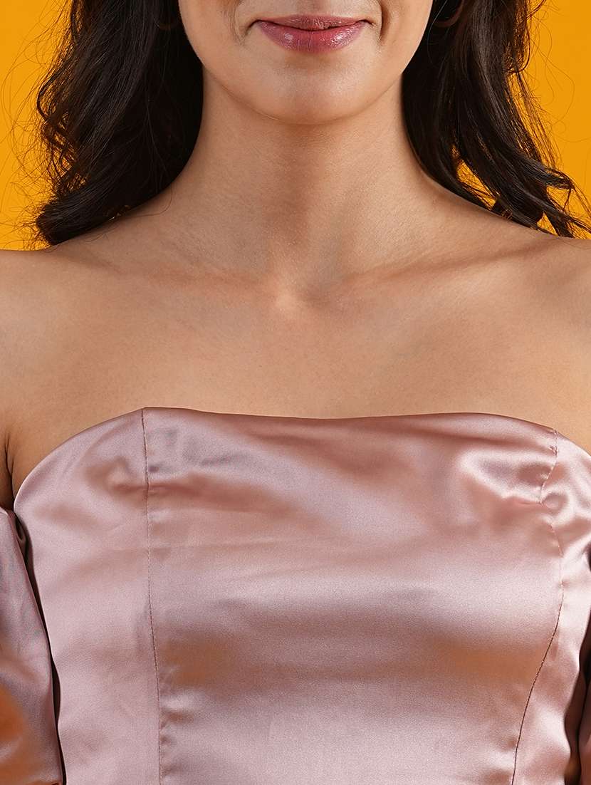 globus women taupe off-shoulder with short puff sleeves panelled mini bodycon party dress - 21305241 -  Standard Image - 4