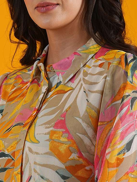 globus women multi shirt collar tropical print gathered & tiered a-line dress - 21305249 -  Standard Image - 4
