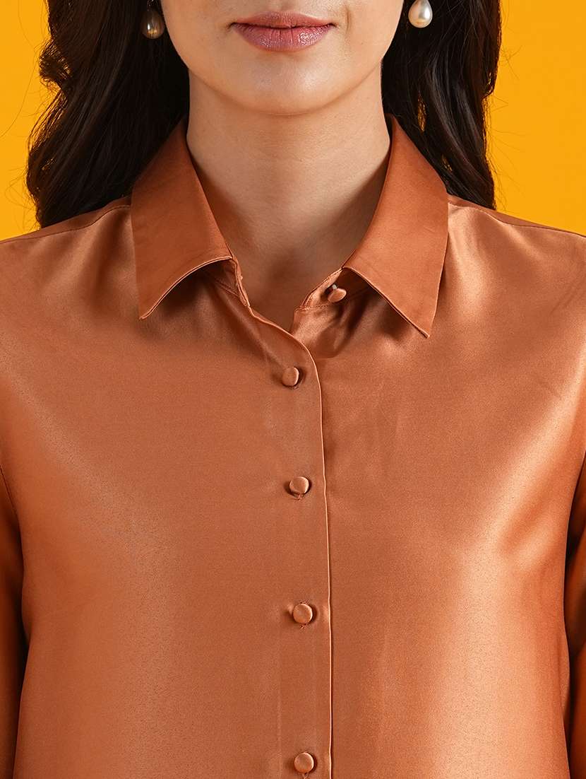 globus women peach spread collar cuffed sleeves curved hem shirt style workwear top - 21305264 -  Standard Image - 4