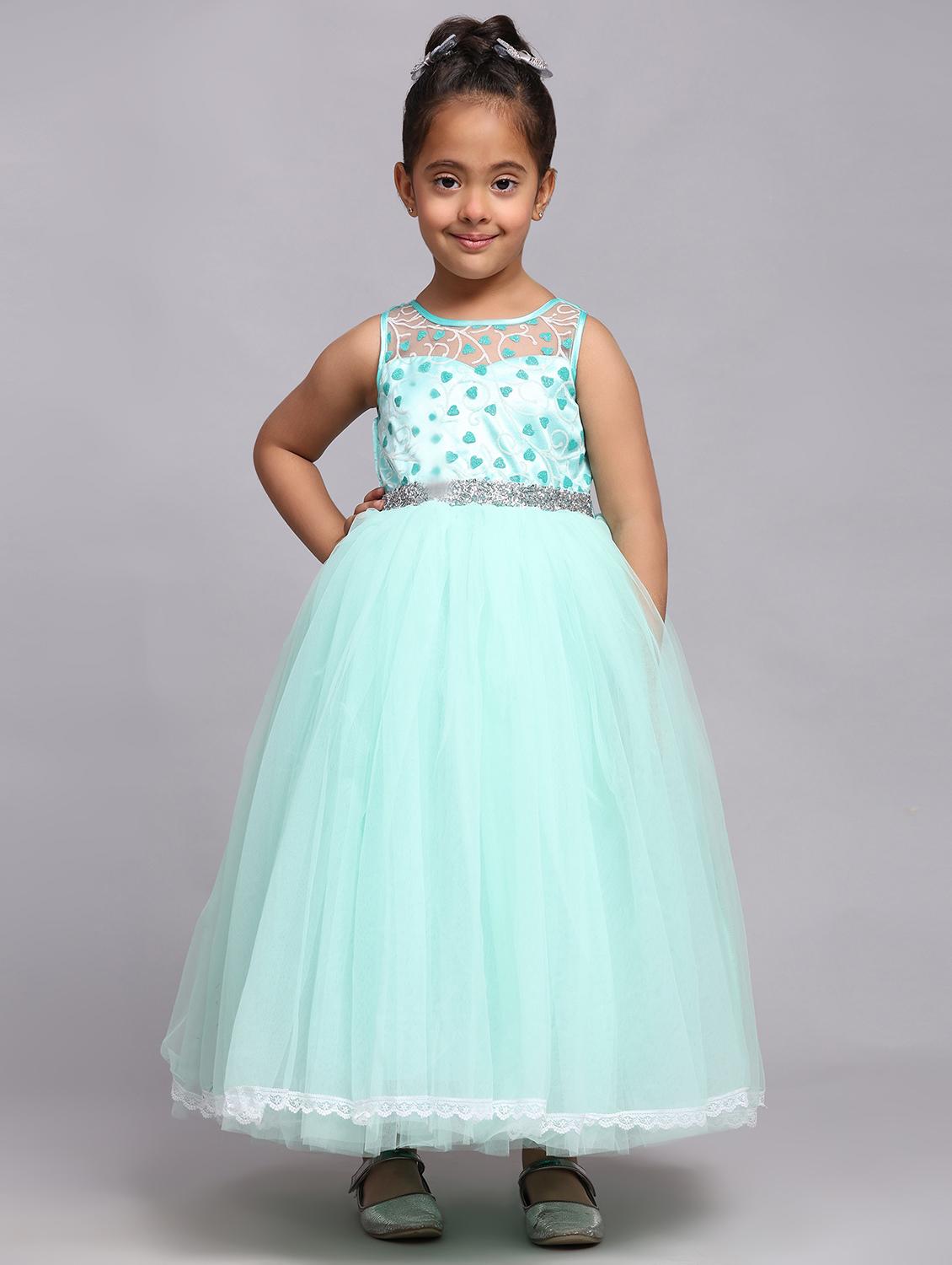 turquoise self design net frock - 21305319 -  Standard Image - 1