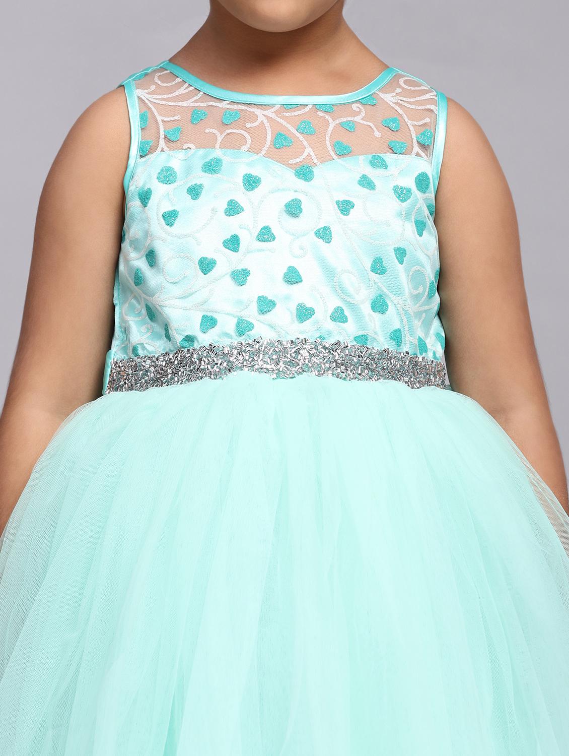 turquoise self design net frock - 21305319 - Standard Image - 4