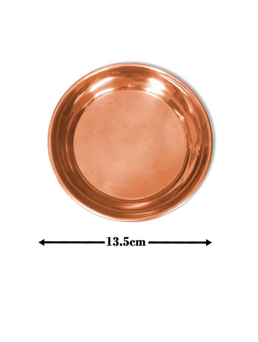 adhvik combo of small size paro pyali diya and hanging bell with 6 inch copper pooja thali set for home and office - 21305473 - Standard Image - 1