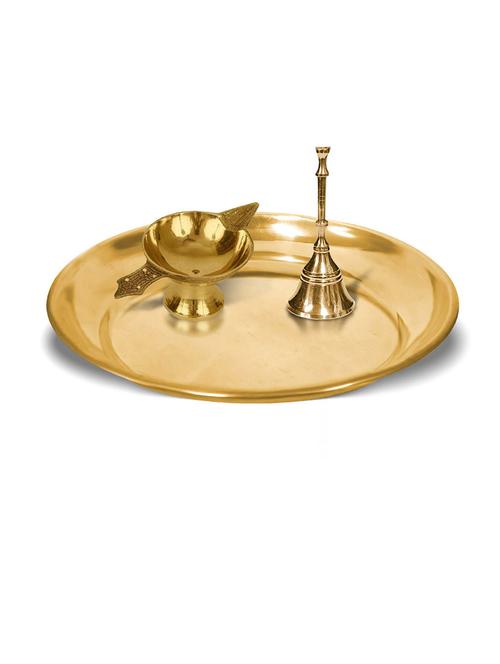 adhvik combo of small size laxmi diya and puja bell with 6 inch pooja thali set for home and office - 21305477 -  Standard Image - 0