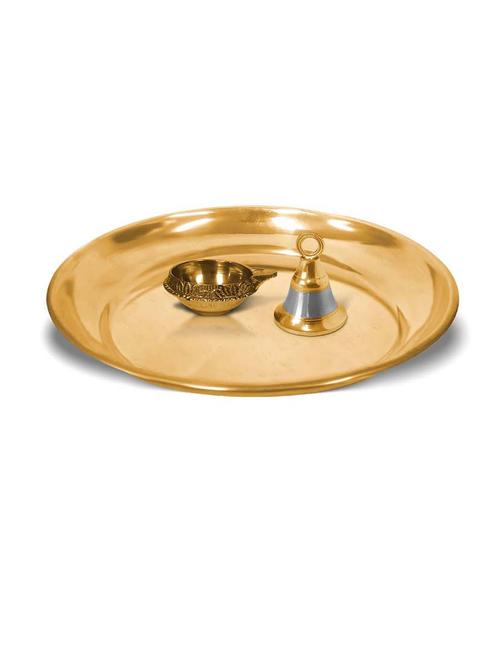 adhvik combo of small size kuber pedi diya and hanging bell with 6 inch pooja thali set for home and office - 21305480 -  Standard Image - 0