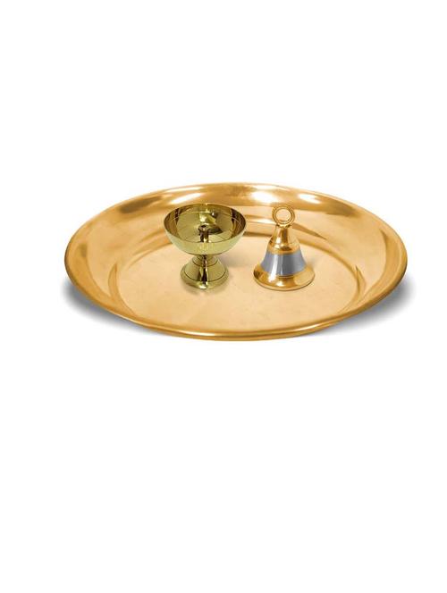 adhvik combo of small size paro pyali diya and hanging bell with 6 inch pooja thali set for home and office - 21305481 - Standard Image - 0