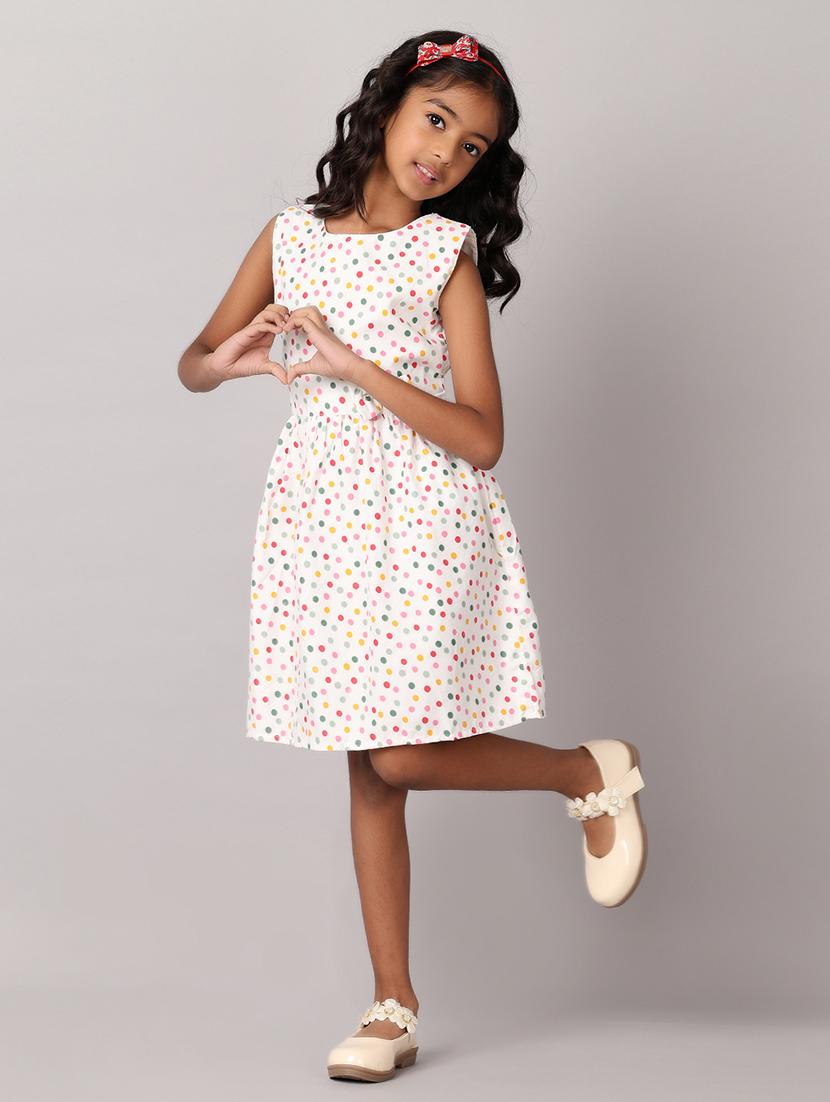 hirlswhite polka dot round neck frock - 21305569 -  Standard Image - 1