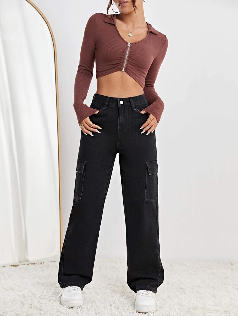 womn solid high rise wide leg jean - 21305779 - Standard Image - 4